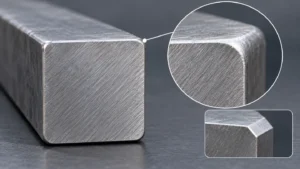 Rounded square-bar corner enlarged beside a contrasting chamfered corner.